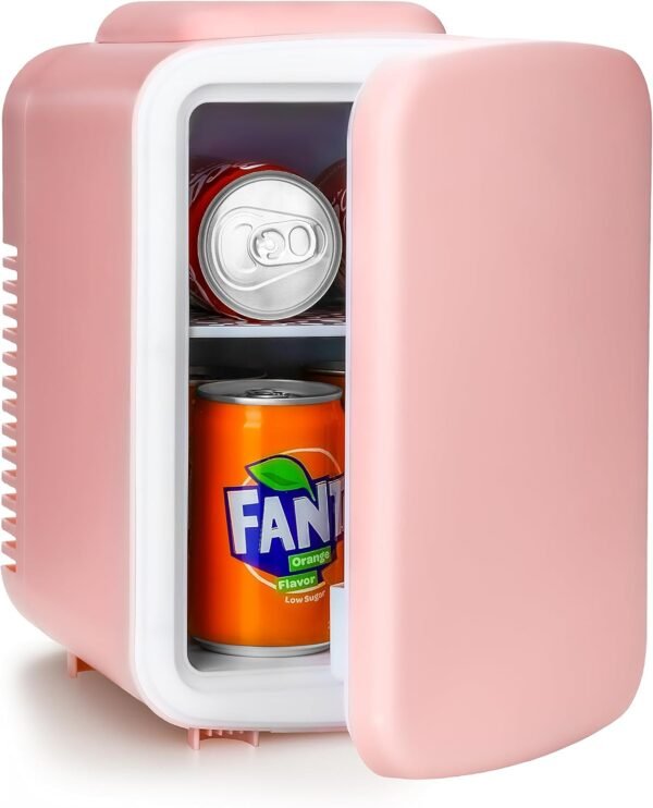 Simple Deluxe Mini Fridge, 4L/6 Can Portable Cooler & Warmer Freon-Free Small Refrigerator Provide Compact Storage for Skincare, Beverage, Food, Cosmetics, Pink New