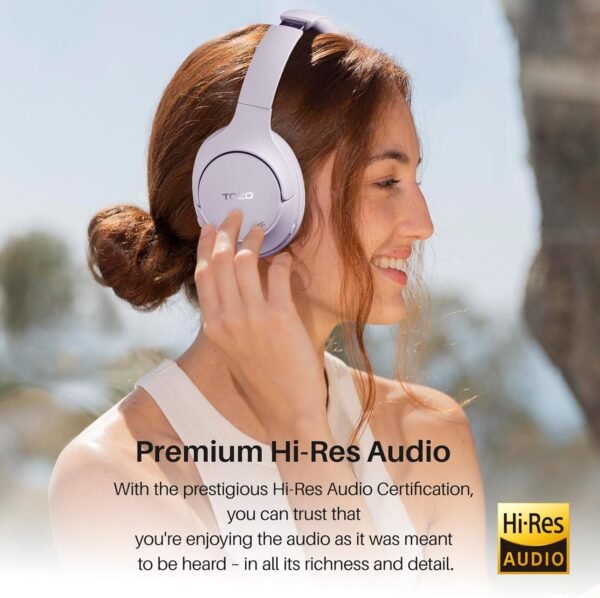 TOZO HT2 Hybrid Active Noise Cancelling Headphones, Wireless Over Ear Bluetooth Headset, 60H Playtime, Hi-Res Audio Custom EQ via App Deep Bass Comfort Fit Ear Cups, for Home Office Travel Purple