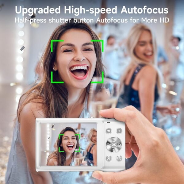 Digital Camera, Autofocus 48MP UHD 4K Vlogging Camera 16X Digital Zoom, Portable Compact Point and Shoot Digital Camera for Teens Adult Beginner with 32GB Card, 2 Batteries, Lanyard(White)