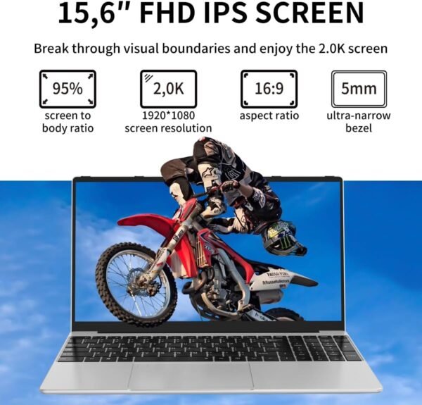 Laptop Computer, Gaming Laptop,16GB DDR4 RAM 512GB SSD, 1.7-3.4GHz Intel N95 Processor, 15.6" FHD 1920 * 1080, 180 Angle Opening, Fingerprint Unlock, Backlit Keyboard, Windows 11 Pro