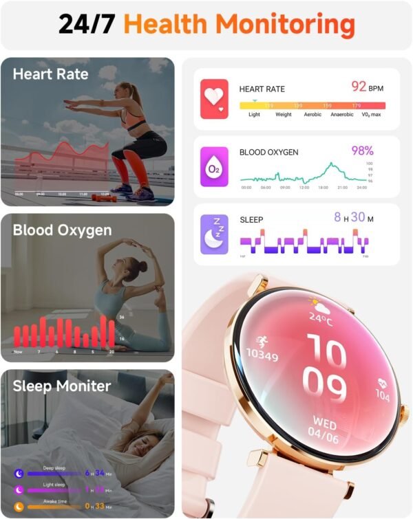 Hwagol Smart Watch[Call/2 Bands/Metal Slim]Android Samsung iPhone Compatible,1.43" Micro-Spherical AMOLED Smart Watches for Women,IP68 Waterproof Fitness Tracker Sleep/Heart Rate Monitor,Women's Gifts