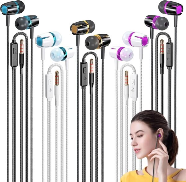 Rayleigh Wired Earbuds 5 Pack, Earbuds Headphones with Microphone, Earphones with Heavy Bass Stereo Noise Blocking, Compatible with iPhone, with iPad and Android Devices, MP3, Fits All 3.5mm Devices