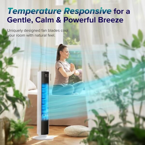 LEVOIT Tower Fan for Bedroom, 25ft/s Standing Fan that Blows Cold Air for Home, Quiet 28dB for Sleep, Remote, 90° Oscillation, 12H Timer, 5 Speeds, 4 Modes with Smart Sensor, Bladeless 36 inch, White