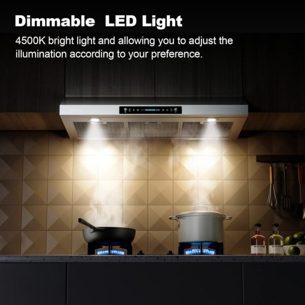 HisoHu 30 Inch Under Cabinet Range Hood with 900-CFM, 4 Speed Gesture Sensing&Touch Control Panel, Stainless Steel Kitchen Vent