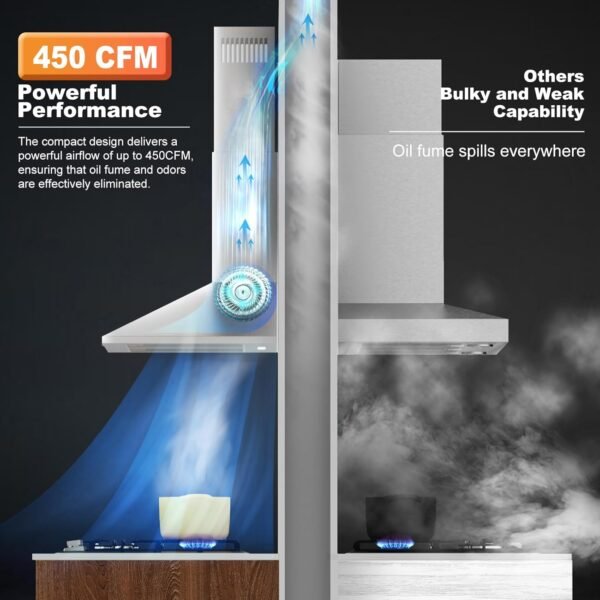 Hood Vents for Kitchen 30inch, Wall Mount Chimney Style Range Hood with Ducted Ductless Convertible, Stainless Steel Stove Vent Hood with LED Light, 3 Speed Exhaust Fan