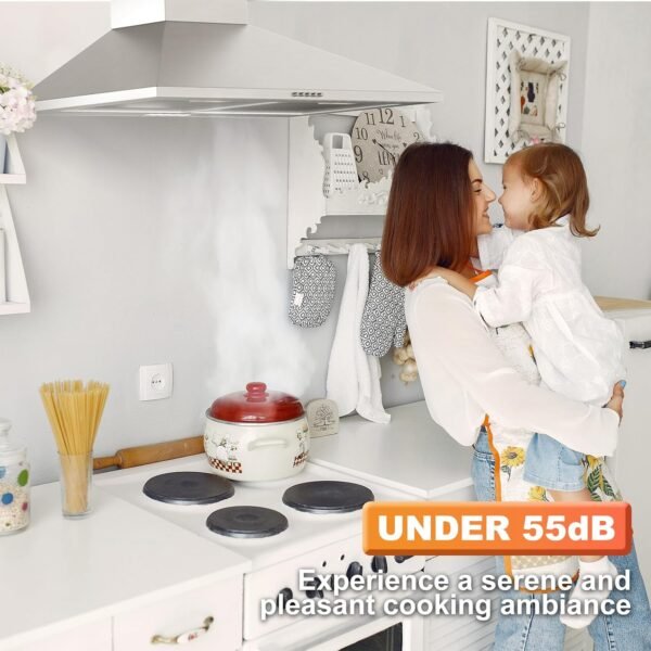 Hood Vents for Kitchen 30inch, Wall Mount Chimney Style Range Hood with Ducted Ductless Convertible, Stainless Steel Stove Vent Hood with LED Light, 3 Speed Exhaust Fan
