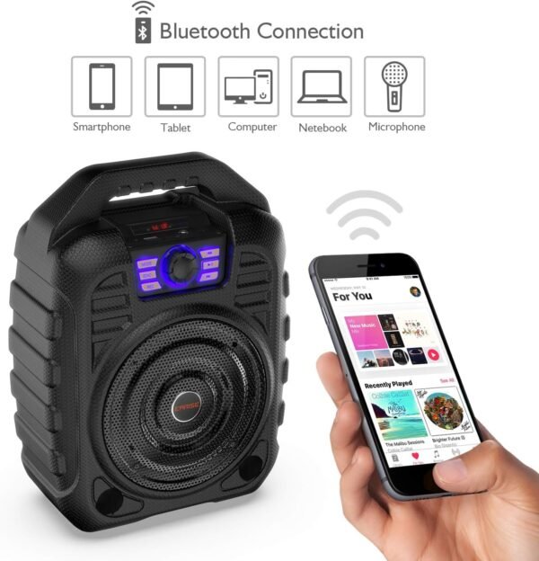 EARISE T26 Portable Bluetooth PA Speaker System with Wireless Microphone, 12W Karaoke Machine for Party/Outdoors, 3600mAh Battery, FM Radio, Audio Recording, Remote Control, Supports TF Card/USB/AUX