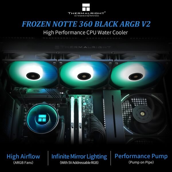 Thermalright Frozen Notte 360 Black ARGB V2 Water Cooling CPU Cooler, 360 Specification CPU Liquid Cooler,3 PWM Fans, S-FDB Bearings, Suitable for AMD:AM4/AM5, Intel LGA 1851/1700/115X/1200/2011