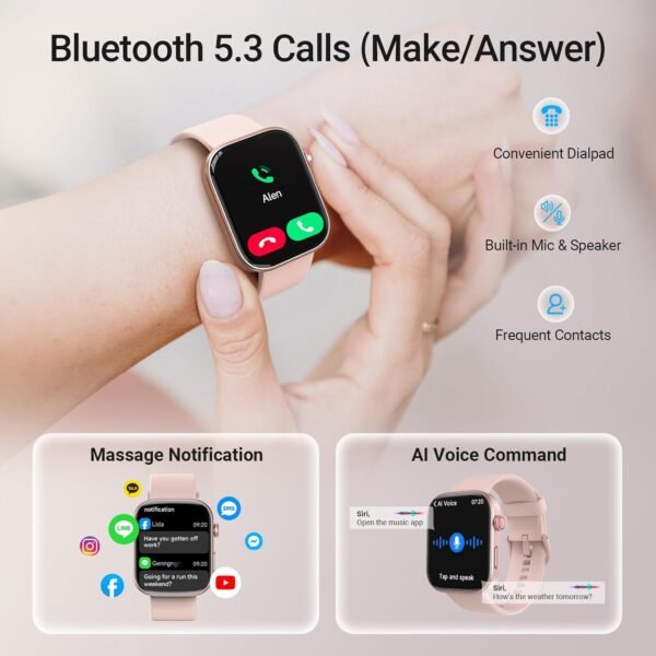 Smart Watches for Women for Android iPhone, [1.99" AMOLED Screen] Smartwatch Fitness Tracker with Bluetooth Calls, AI Control, Heart Rate/SpO2/Sleep Monitor, 12 Days Battery, 3ATM Waterproof