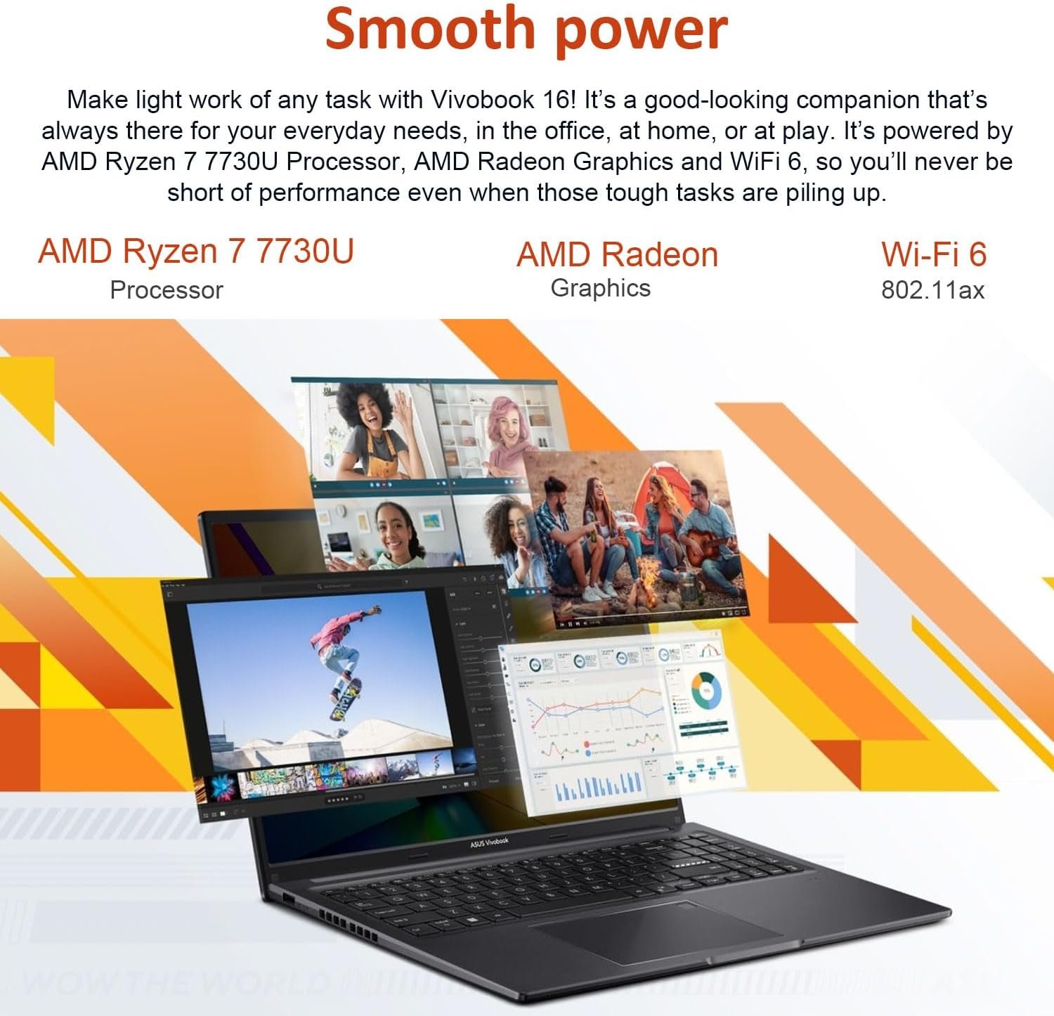 ASUS Vivobook 16 FHD+ Ryzen 7 Laptop, 16" FHD+ 1920 * 1200, AMD Ryzen 7 7730U (Beats Intel i7-1255U), 16GB RAM, 1TB SSD, Backlit KB, FP Reader, Touchpad, Webcam, HDMI, Wi-Fi 6, Windows 11 Home, Black