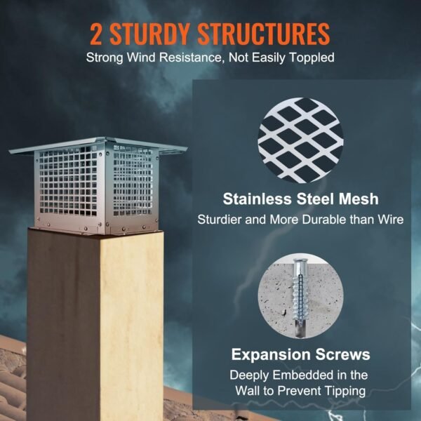 VEVOR Chimney Cap 9 x 13 inch Practical Accessories & Easy Installation, Fits Mesh Covers Outside Clay Flue Shingles, Silver