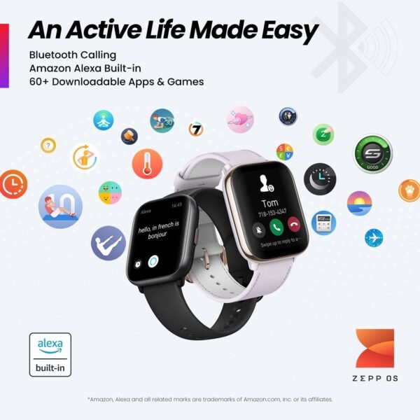 Amazfit Active Smart Watch 42mm, AI Fitness Tracker & Sleep Coach, GPS, Amazon Alexa Built-In, Bluetooth, 14-Day Battery, 120+ Sports Modes, Android & iPhone, Black