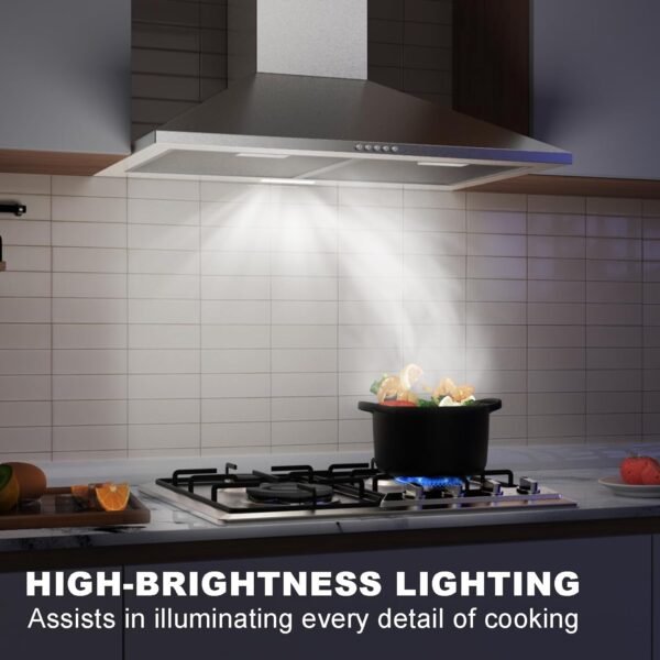 Hood Vents for Kitchen 30inch, Wall Mount Chimney Style Range Hood with Ducted Ductless Convertible, Stainless Steel Stove Vent Hood with LED Light, 3 Speed Exhaust Fan