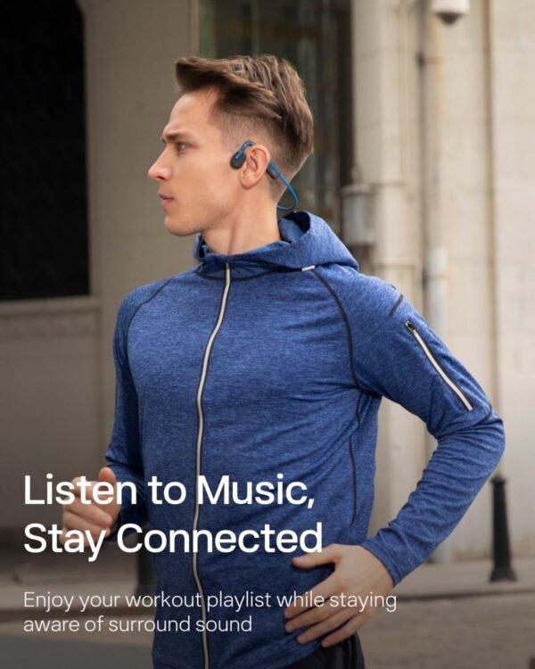 SHOKZ OpenMove - Open-Ear Bluetooth Sport Headphones, Bone Conduction Wireless Earphones, Sweatproof for Running and Workouts, with Sticker Pack(Blue)