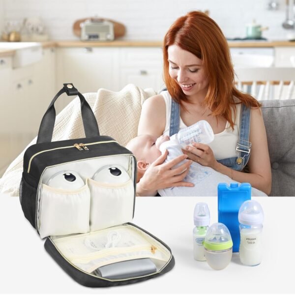 PIIOSER Breastmilk Cooler Bag with Ice Pack, Compatible with Wearable Breast Pumps & Accessories - Portable Pumps Carrying Case for Nursing & Working Moms, Black