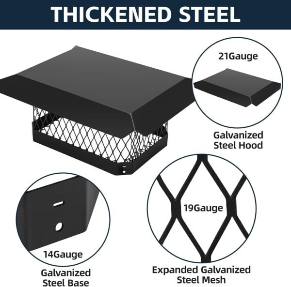 G GOOD GAIN Chimney Cap - 9 x 13 inch Chimney Cover for Outside Galvanized Steel | Fireplace Rain Caps with Hood Plate | Chimney Flue Cover Fits Existing Tiles with Adjustable Metal Screws & Gloves
