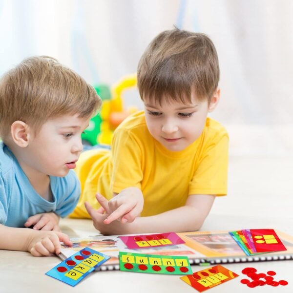 Yexiya 200 Pcs Sound Box Mats and Chips Set Include 48 Dry Erase Mats and 152 Chips and Phonemic Awareness Phonics Games Classroom Reading Games for Kindergarten Preschool Elementary Student