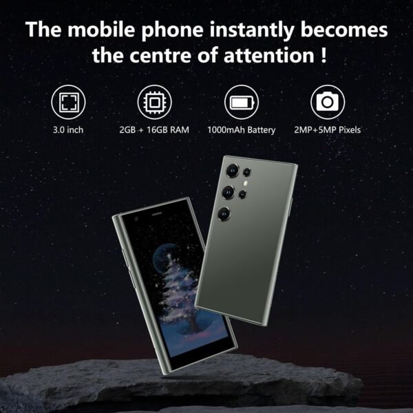 Mini Smartphone 3G Unlocked Mini Phone Kid's Smartphone 3.0'' HD Touch Screen World's Smallest 1000mAh Battery Dual SIM Little Mobile Phone with Face ID Pocket Child Cellphone 2GB+16GB Green