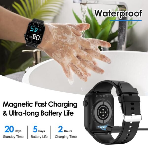 Smart Watches for Men Women - 1.83" HD Smartwatch for Android iOS Compatible with Bluetooth (Answer/Make Calls), Android Watch IP68 Waterproof Fitness Watch, Sleep (Black)