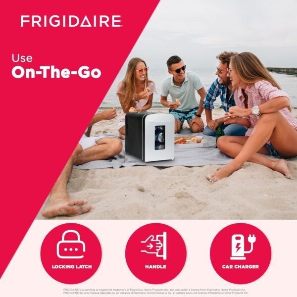 Frigidaire Portable 9-Can Mini Cooler Fridge, 5L, Brushed Stainless Rugged, Window, EFMIS189-SS, Clear Door, Glass