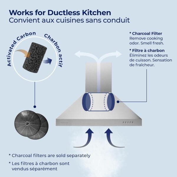 Hauslane Wall Mount Range Hood 30 Inch | Matte White Wall Chimney | 6” Duct/Ductless Convertible, Strong Suction, Six-layer Aluminum Filters, Changeable LED Lamps, Stove Kitchen Vent Hood