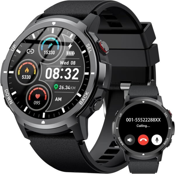 Smart Watches for Men with 4 Buttons, 1.43'' AMOLED Fitness Watch with Heart Rate/BP/Sleep Tracker, Pedometer, 110+ Sport Modes, Password, 5ATM Military Smart Watch for Android iOS