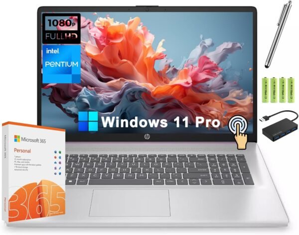 HP 17 17.3" Touchscreen HD+ Business Laptop Computer, Intel Pentium N200(Up to 3.7Ghz), 32GB RAM, 1TB SSD, WiFi 6, Bluetooth 5.3, 1-Year Office 365, HDMI, Windows 11 Pro S, w/Stylus Pen+Hub+Battery