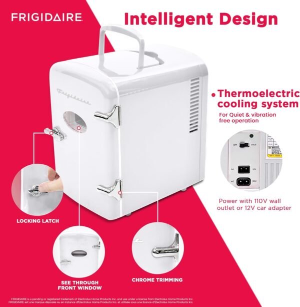 Frigidaire EFMIS129-WHITE, Mini Portable Fridge, 4 Litres Capacity, Chills Six 12oz Cans, 100% Freon-Free & Eco Friendly, Beverage Cooler- White