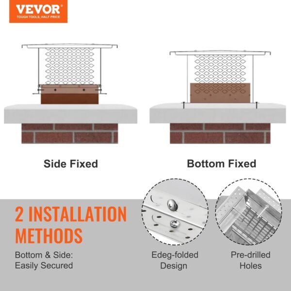 VEVOR Chimney Cap 9 x 13 inch Practical Accessories & Easy Installation, Fits Mesh Covers Outside Clay Flue Shingles, Silver