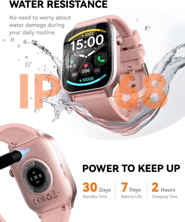 Smart Watch for Men Women- Answer/Make Call, IP68 Waterproof Fitness Tracker Watch with Heart Rate Monitor Sleep Step Counter (Pink, 1.83)