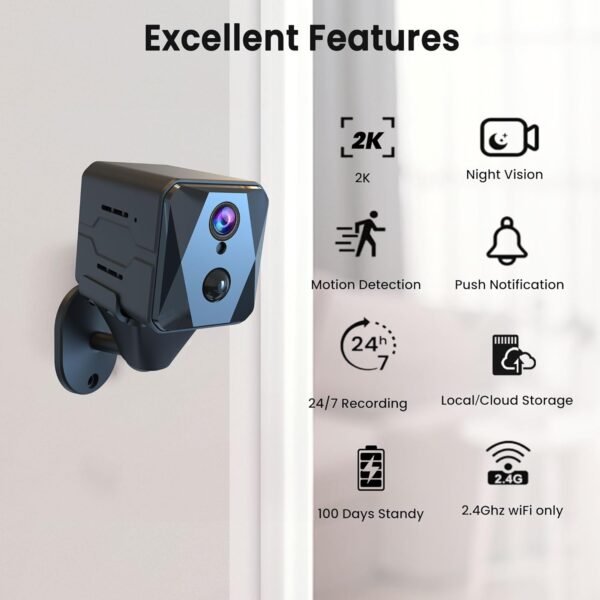 Hidden Camera, 2K HD Mini Camera, Spy Camera with Cloud & SD Storage, 100-Day Standby Time Small Camera, Cameras for Home Security AI Motion Detection
