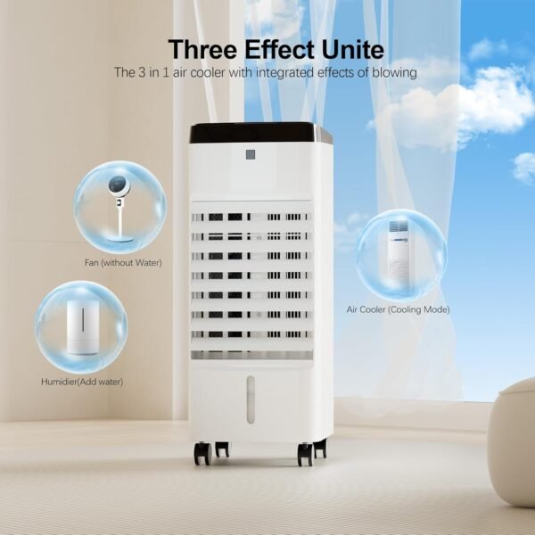 Portable Air Conditioners, 3 In 1 Swamp Cooler with 6 Ice Packs, Evaporative Air Cooler with 120°Oscillation, 12H Timer, 3 Speeds, 4 Modes, Remote, Cooling Fan for Bedroom, Living Room, Office