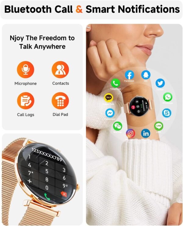Hwagol Smart Watch[Call/2 Bands/Metal Slim]Android Samsung iPhone Compatible,1.43" Micro-Spherical AMOLED Smart Watches for Women,IP68 Waterproof Fitness Tracker Sleep/Heart Rate Monitor,Women's Gifts