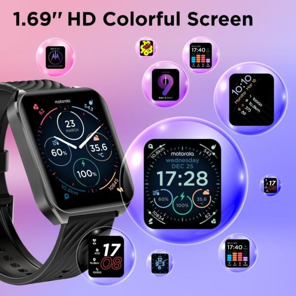 Motorola Moto Watch 70 - Health and Fitness Smartwatch for Every Day Wear, Advanced Health Features, Up to 10 Days Battery Life - Compatible with Android and iOS, Phantom Black
