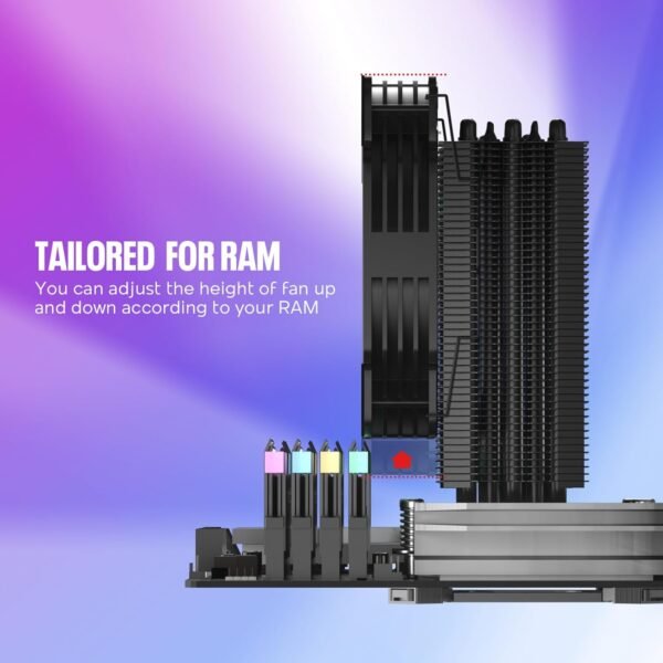 Vetroo V5 CPU Air Cooler with 5 Heat Pipes 120mm FDB PWM Processor Cooling for Intel LGA 1851/1700/1200/115X AMD AM5/AM4, Addressable RGB Lights Sync - Black