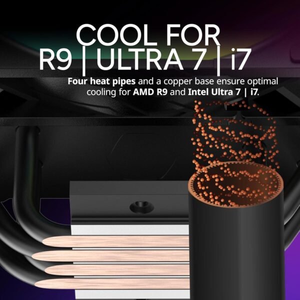 Cooler Master Hyper 212 Pro aRGB CPU Air Cooler, SickleFlow Edge 120 PWM Fan, Composite 4 Copper Heat Pipes, 152mm Tall, Sleek Top Cover, AMD Ryzen AM5|AM4, Intel LGA 1851|1700 Brackets