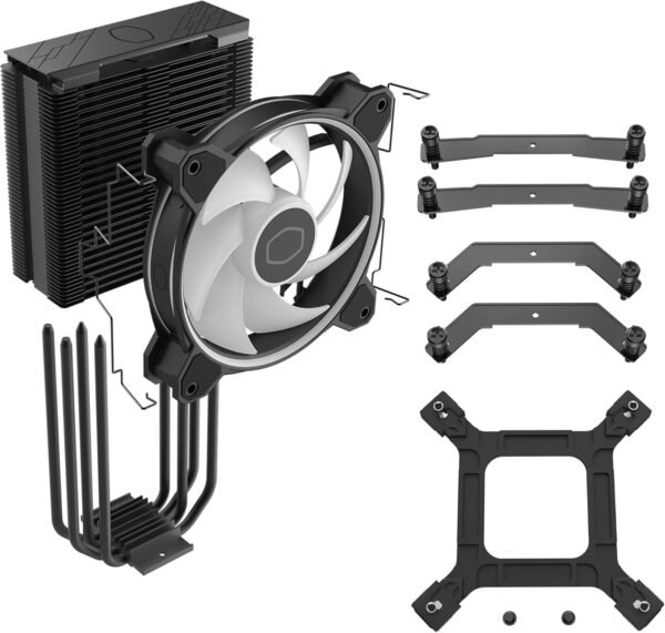 Cooler Master Hyper 212 Halo Black CPU Air Cooler, 120 Halo² PWM Fan, Dual Loop ARGB, Aluminum Top Cover, 4 Copper Heat Pipes, 154mm Tall, AMD Ryzen AM5|AM4, Intel LGA 1851|1700|1200 Brackets