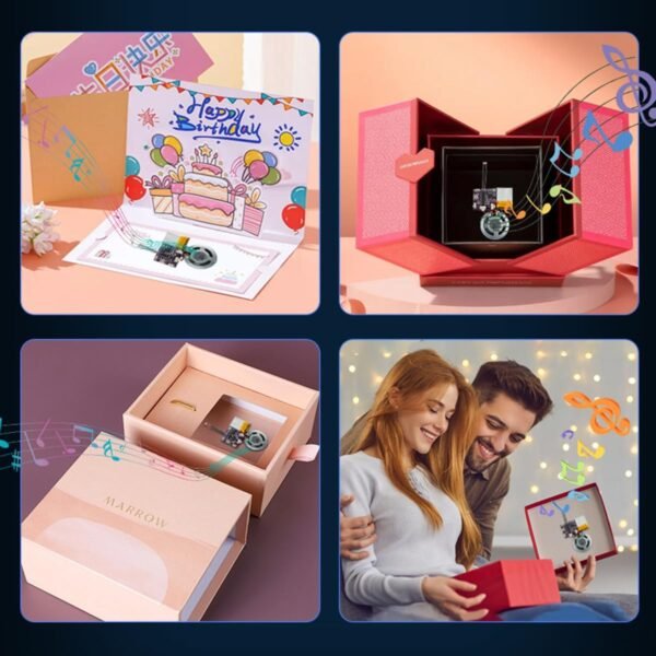 MP3 Music Sound Chips, Voice Module, Light Sensor Control Activated,16 MB Sound Module for Crafts, Christmas, New Year Greeting Cards, Box with Speaker Lithium Battery Powered USB Cable.