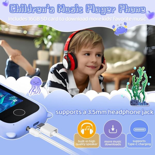 Kids Smart Phone for Boys Toys Age 3-10, Touchscreen HD Dual Camera Learning Cell Phone for Kids with Music Player, Games, 16GB SD Card, Christmas Birthday Gifts, Pretend Play Smartphone for Kid