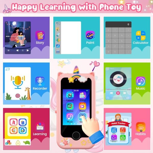 Kids Smart Phone for Girls, Christmas & Birthday Gift for Kids Age 3-12, Toddler Learning Educational Toy with Pretend Play & Educational Games, 8 GB Card
