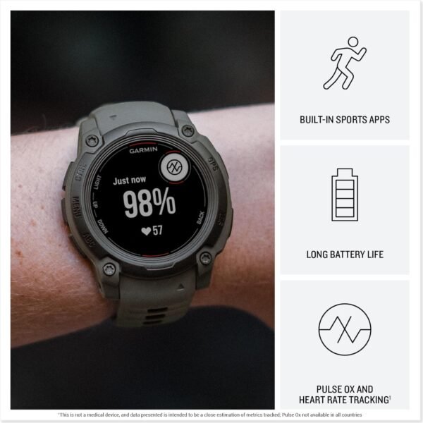 Garmin Instinct E 45mm, Outdoor GPS Smartwatch, 24/7 Health Monitoring, Up to 16 Days of Battery Life, Charcoal (010-02933-00) Health, Fitness and Tactical Smart Watch Bundle for Men and Women