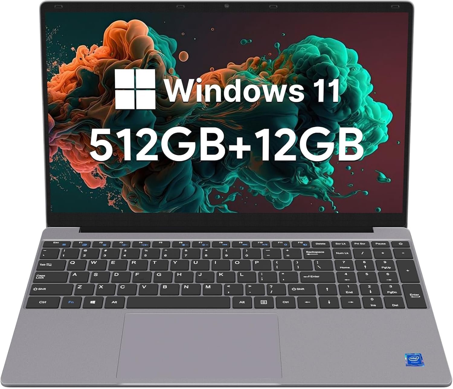 Student Laptop: 15.6" Full HD, 512GB SSD, 12GB DDR4 RAM, Intel Jasper Lake N5095, Numeric Keypad, Wi-Fi 6, AMD Radeon Graphics, Windows 11, Business and Fun (Grey)