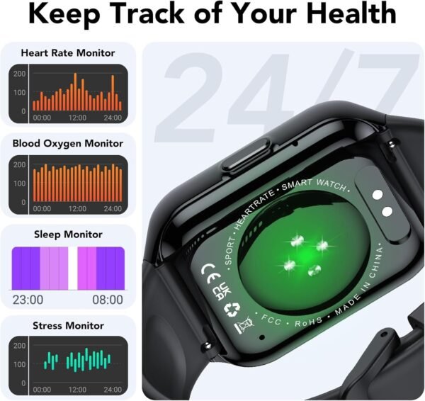 Smart Watch for Men Women, 1.96" Smartwatch (Answer/Make Call), IP68 Waterproof Fitness Tracker, 112+ Sport Modes Smartwatches for Android iOS, Black​