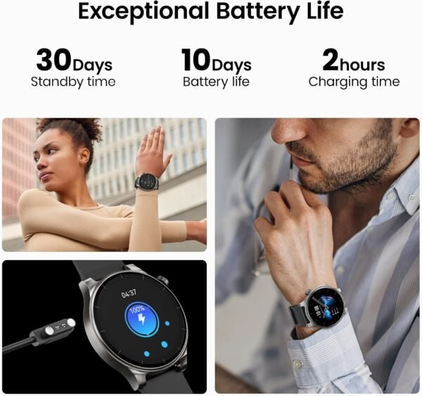 TOZO AMOLED S5 Smart Watch (Answer/Make Calls), 1.43" HD Screen for Men Women 100+ Sport Modes Fitness Watchs with Sleep Monitor, IP68 Waterproof, Silicone Strap Black
