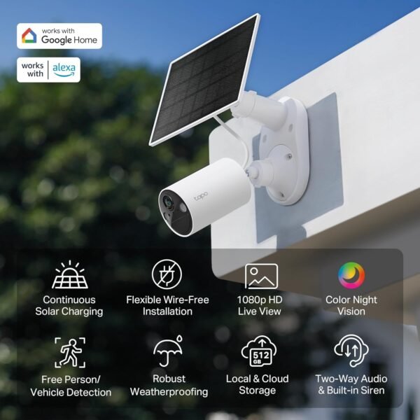 TP-Link 𝗧𝗮𝗽𝗼 SolarCam C402 Kit, Outdoor Battery Camera w/Solar Panel Base, Wireless, 1080P, Free Person/Vehicle Detection, SD/Cloud Storage, Color Night Vision, No Hub Needed, Works w/Alexa