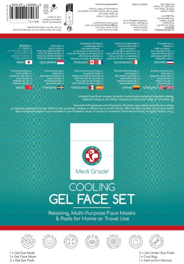 Medi Grade Cooling Ice Face Mask and Cooling Eye Mask for Puffy Eyes & Migraine Relief - Self Care Face Ice Pack with ChillGel Face Ice Mask Technology - Cooling Face Mask, Eye Pads and Bag