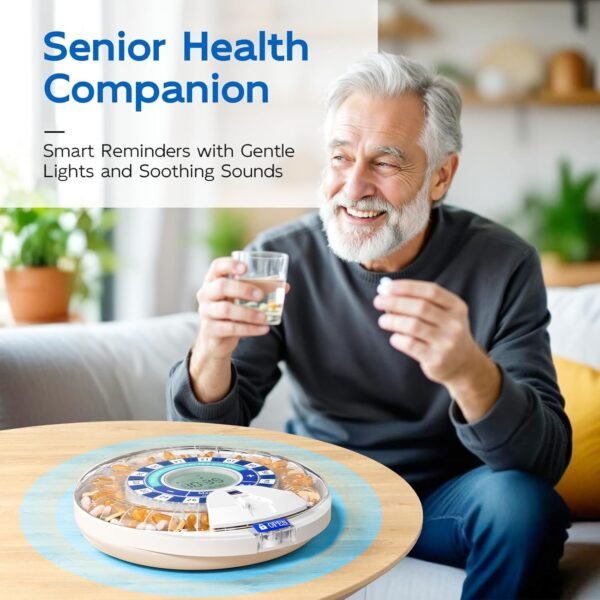Daviky Automatic Pill Dispenser for Elderly with Alarm, 28-Day Electronic Locked Pill Box, Sound & Light Reminders for Medication, Vitamins, and Supplements(Blue)