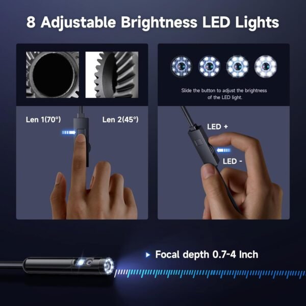 [Dual-Lens] Endoscope Camera with Light, 1920P HD Borescope with 8+1 Adjustable LED Lights, IP67 Waterproof 16.5FT Semi-Rigid Snake Cord Inspection Camera for iPhone, iPad and Android Phone (Type C)