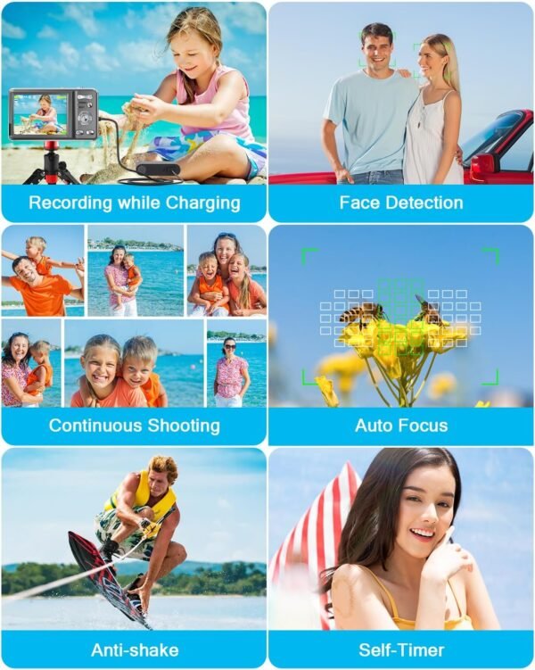 Autofocus Digital Camera for Photography 4K 48MP Macro Kids Digital Camera for YouTube with SD Card 18X Digital Zoom,Flash, Anti-Shake,2 Batteries