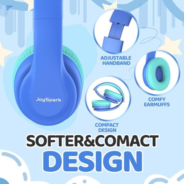 Kids Bluetooth Headphones, Lightweight Kids Wireless Headphones for Kids, 85/94dB Volume Limited, 60 Hours Playtime, Bluetooth 5.3, Over-Ear Toddler Headphones with Built-in Mic-Blue